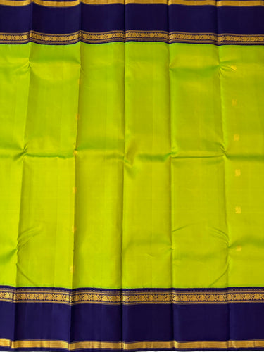 Kanchipuram Pure Silk Pure Zari Korvai Saree | Purple & Chartreuse | Contrast Border | Handwoven | Ships from California